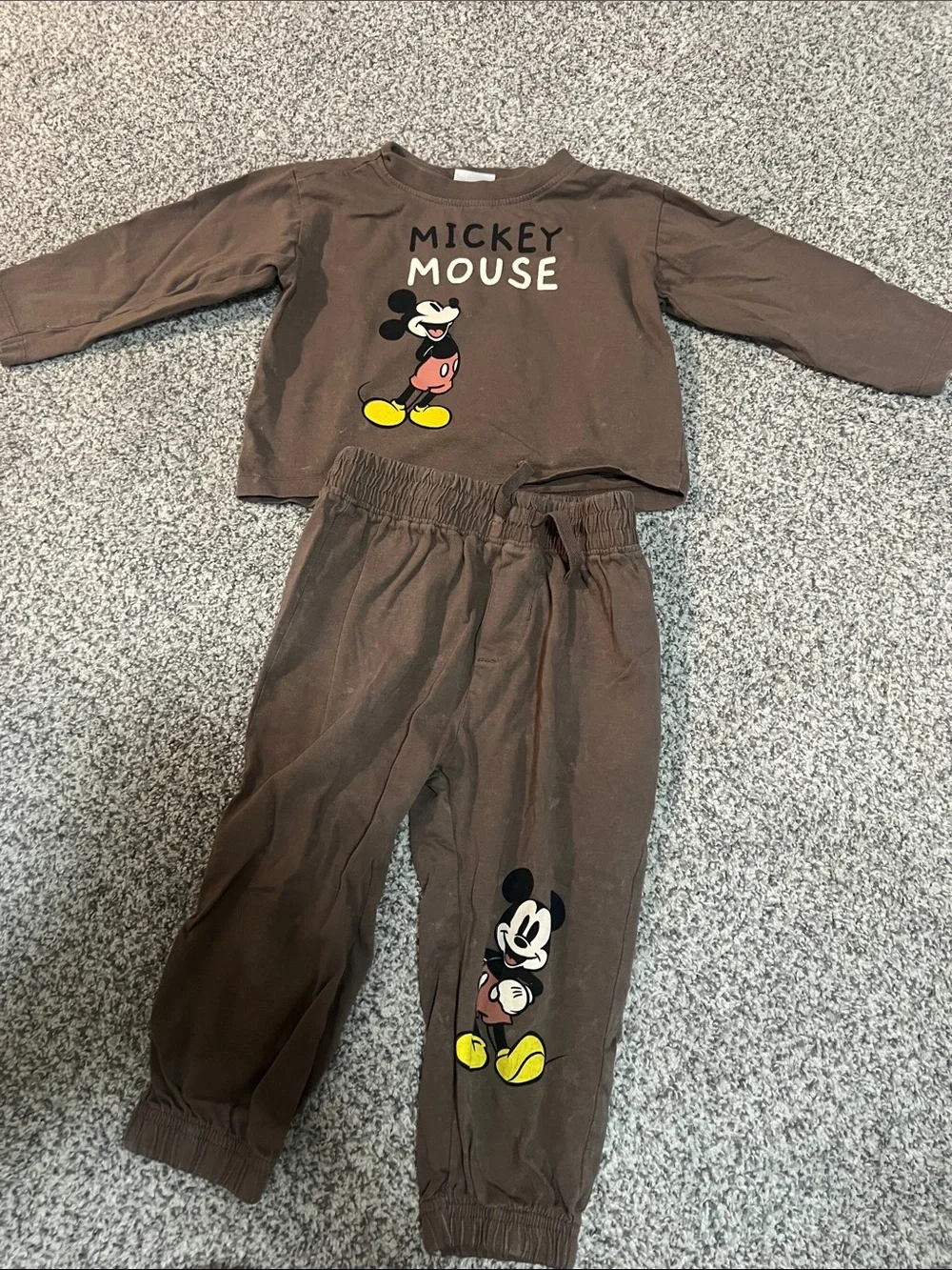 Disney Brown Mickey Mouse Kids Matching Set with Yellow Accents